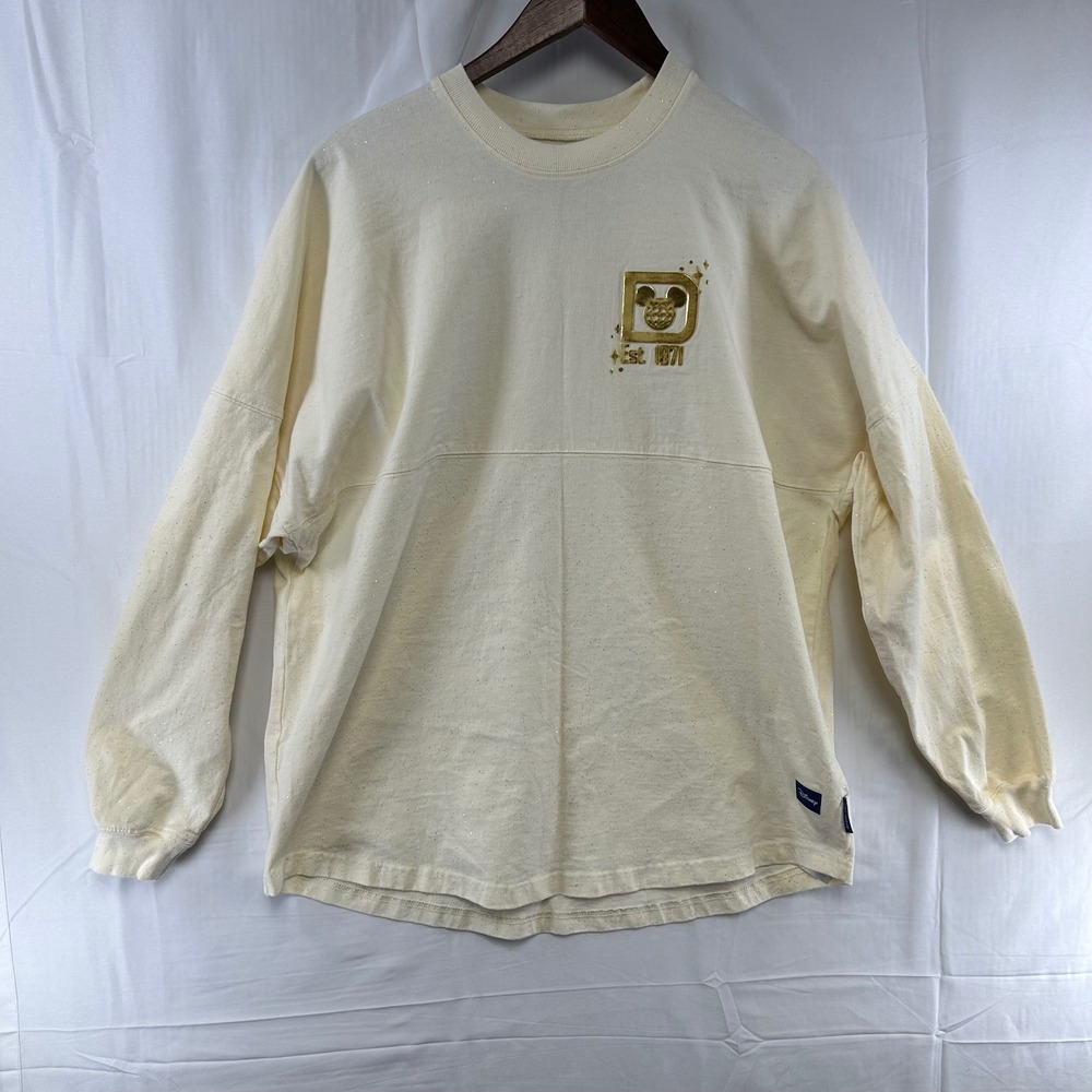 Disney Spirit Jersey Women's Medium Cream Gold Glitter Walt Disney World Puffy
